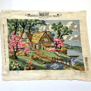 Vintage Margot Creations De Paris Needlepoint Country Cottage Spring Complete
